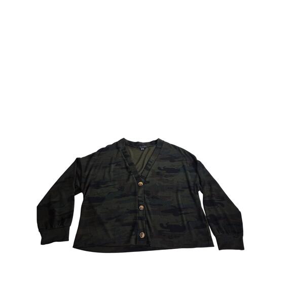 Social Standard Green Camo Cardigan XXL Bronze Buttons Lightweight - Picture 1 of 7